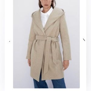 NWT Zara Wrap Front Hooded Camel coat with pockets